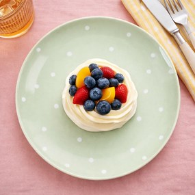 Keramický plytký tanier s bodkami, zelená