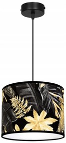 Závesné svietidlo Gold Flowers, 1x čierne textilné tienidlo s kvetinovým vzorom