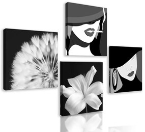 Set obrazov distingvované dámy v čiernobielom prevedení