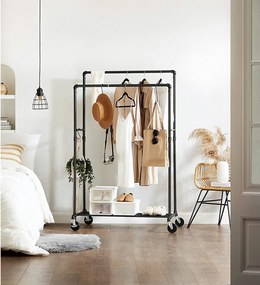 Kovový stojan na oblečenie, s vysokou nosnosťou, 100 x 59 x 146/162 cm, čierny