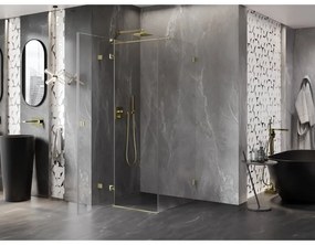 Mexen Lunar T, sklápací sprchový kút ľavý 110 x 110 cm, 8mm číre sklo, zlatý kartáčovaný - 834T-110-110-55-00-L