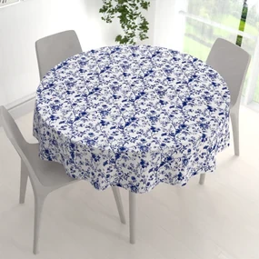 Biante Bavlnený okrúhly obrus Sandra SA-639 Modré kvety na bielom Ø 80 cm