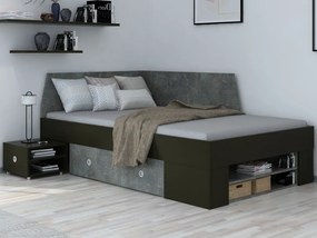 Úložná posteľ so zástenou Junior 120x200 cm, čierna/tmavý betón