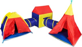IPLAY Detský set stanov 5v1 – stan tipi, iglu, domček + 2 tunely pre deti