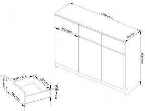 Komoda K140 3D 3SZ CLP sonoma / biela