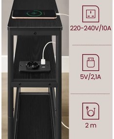 Odkladací stolík ROD s vstavanou zásuvkou a USB portami, čierny