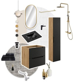 Závěsná skříňka pod umyvadlo Ocean 70 cm dub olejovaný/černá