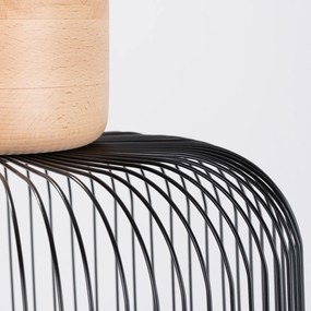 Závesné svietidlo Gabbia, 1x čierne drôtené tienidlo, drevo, (fi 35cm)