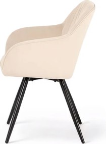 Sada štyroch otočných jedálenských stoličiek TURNO zamatové, béžové / čierne nohy (4 ks)