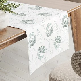 Biante Bavlnený behúň na stôl Sandra SA-089 Zelené popínavé kvety na bielom 45x140 cm