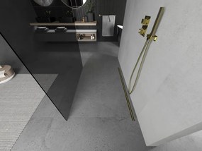 Mexen Kioto, priechodná sprchová zástena 100 x 200 cm, 8mm šedé sklo, 2x zlatá stabilizačná rozpera, 800-100-002-50-40