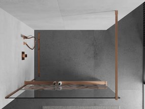 Mexen Kioto+, sprchová zástena Walk-In s poličkou a vešiakom 100 x 200 cm, 8mm číre sklo biely vzor, medený matný profil, 800-100-121-65-85