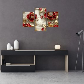 Obraz - 3D Červeno-zlaté kvety (90x60 cm)