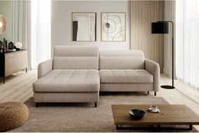 Béžová ženilková rozkladacia/s úložným priestorom rohová pohovka (ľavý roh/s leňoškou) Gomsi – ELTAP