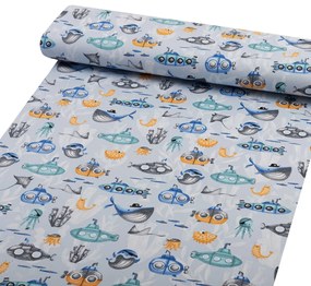 Biante Detské bavlnené posteľné obliečky do postieľky Sandra SA-673 Podmorský svet modrý Do postieľky 90x120 a 40x60 cm