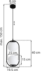 Závesné svietidlo Florence, 2x biele sklenené tienidlo, b, U