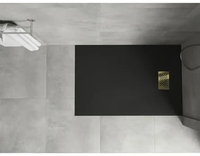 Mexen Hugo, obdĺžniková sprchová vanička SMC 130 x 70 cm, čierna, zlatá krytka, 42707013-G