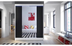 Skriňa s posuvnými dverami Belgia II, Farby: biela / čierna + zrkadlo, Osvetlenie: osvetlenie LED RGB - farebné