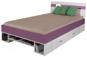 Detská posteľ Delbert 120x200cm - borovica / fialová