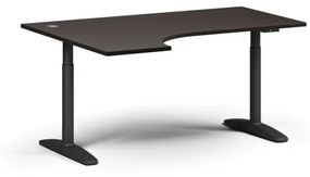 Výškovo nastaviteľný stôl OBOL, elektrický, 675-1325 mm, rohový ľavý, doska 1600x1200 mm, čierna zaoblená podnož, wenge
