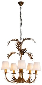 Lustr zlatý s bielymi ľanovými tienidlami 5-svetlo - Botanica