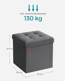 Taburetka, úložný sedací box, max. zaťaženie 130 kg, 30 x 30 cm, tmavosivá farba