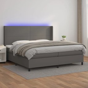 Boxspring posteľ s matracom a LED sivá 200x200 cm umelá koža 3139287