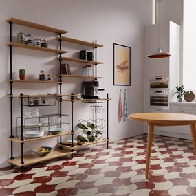 Kuchynský  industriálny regál s 11 policami s príslušenstvom, 185x160x17,5/35 cm