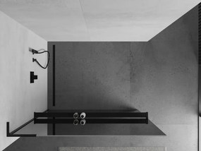 Mexen Kioto+ L, sprchová zástena Walk-In s poličkou a vešiakom 80 x 200 cm, 8mm sklo vzor zrkadlo, čierny profil, 800-080-123-70-50