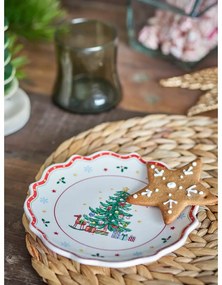 Červeno-krémový servírovací keramický tanier s vianočným motívom ø 17 cm Naive – Bloomingville