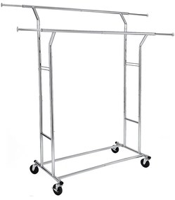 Nastaviteľný stojan na oblečenie s nastaviteľnou výškou a šírkou, strieborný