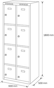 Alfa 3 Šatníková skrinka s úložnými boxami, 8 boxov, 1800 x 600 x 500 mm, otočný zámok, tmavosivé dvere