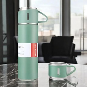Termoska 500 ml s 3 šálkami HOT&COLD, zelená