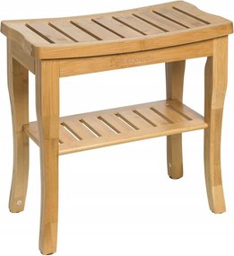 Kúpeľňová stolička Stolička pod sprchu Bambusová lavička s poličkou Evg LBA-02