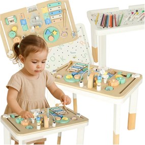 KIK LULILO LUDO drevený Montessori manipulačný stolík 2v1, mätová farba