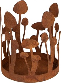 Rustikálny hrdzavý svietnik s hubkami Mushroom Rust - Ø 12*14 cm