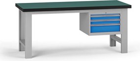Pracovný stôl do dielne G8, 1800 x 750 x 800 mm, 1x kontejner, 3 zásuvky, modrá