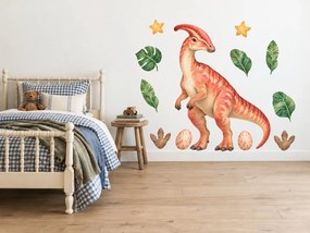 Parasaurolophus s vajíčkami akvarelové dinosaurí nálepky do detskej izby na stenu arch 35 x 46 cm