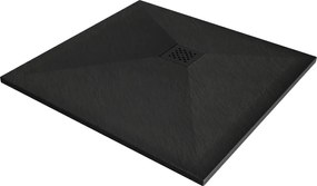 Mexen Stone+, štvorcová vanička z minerálneho kompozitu 80 x 80 cm, čierna, čierna krytka, 44708080-B
