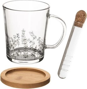 Sklenený hrnček s podtáckou a infuzérom LÚKA 420 ml