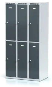 Alfa 3 Kovová šatníková skrinka s úložnými boxami, 6 boxov, 1800 x 900 x 500 mm, otočný zámok, tmavosivé dvere
