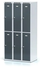 Alfa 3 Kovová šatníková skrinka s úložnými boxami, 6 boxov, 1800 x 900 x 500 mm, otočný zámok, tmavosivé dvere