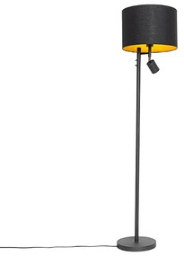 Stojaca lampa čierna so zlatým vnútrom a svetlom na čítanie - Jelena