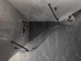 Mexen Lunar, päťuholníkový sprchový kút s ľavým sklonom 80 x 80 cm, 8mm číre sklo, čierny profil, 831-080L-080P-70-00-L