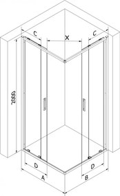Mexen Exo, štvorcový sprchovací kút s posuvnými dverami 90x90 cm, 6mm číre sklo, čierny profil, 8111-090-090-70-00