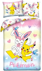 Posteľné obliečky z mikrovlákna Pokémoni - motív Pikachu a Sylveon - 70x90 cm + 140x200 cm