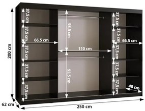 Šatníková skriňa Riven 1 250 (biela matná + čierna matná). Vlastná spoľahlivá doprava až k Vám domov. 1064162