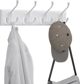 Nástenný vešiak, so 4 trojitými háčikmi, 40 x 7 x 11 cm, biely