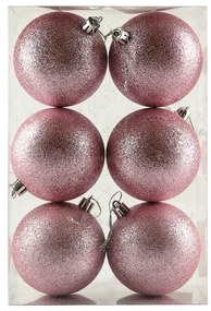 DECOLED Plastové koule, prům. 8 cm, jemně růžová, 6 x glitter