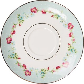 Zelená porcelánová šálka s tanierikom s kvetmi - Ø 15*8 / 250 ml